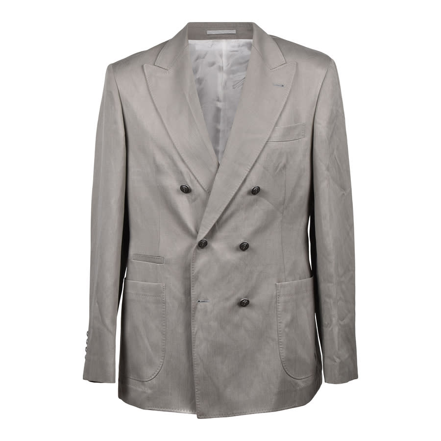 Brunello Cucinelli Khaki Silk Blend Double-Breasted Suit, Brand