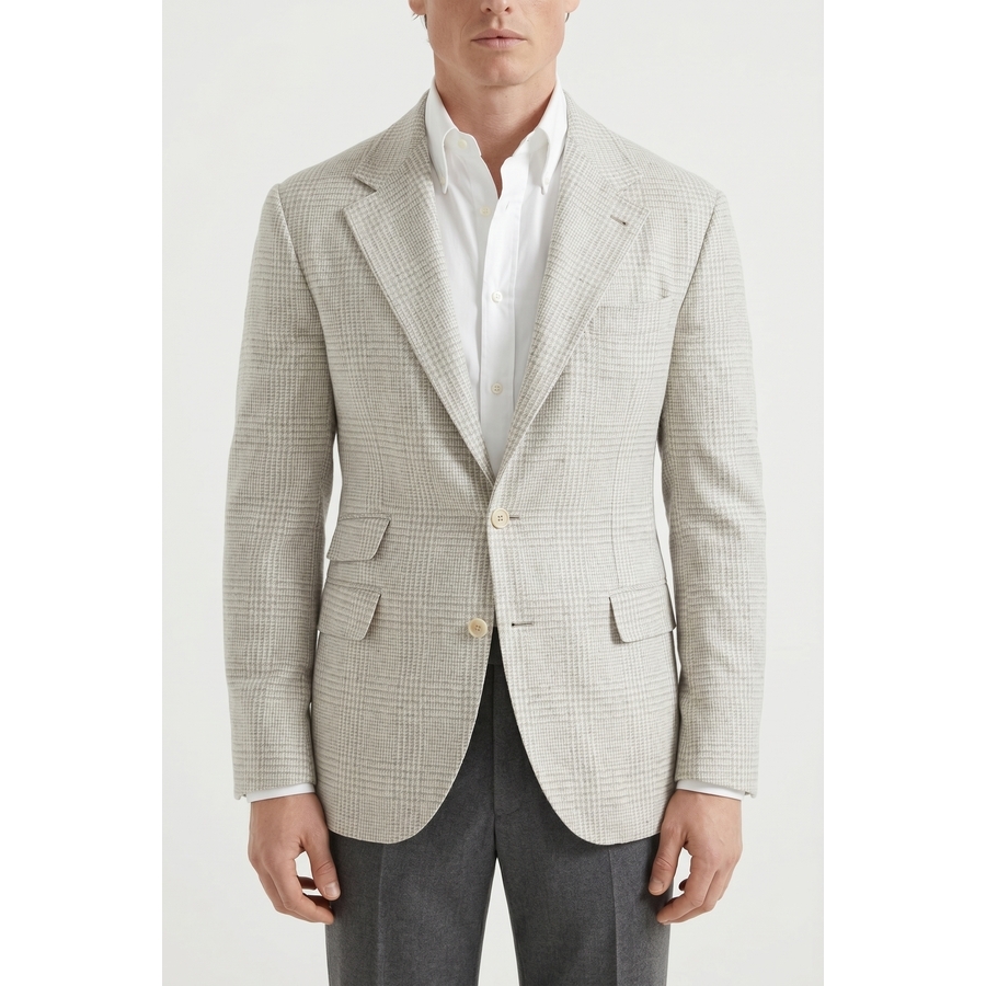 Brunello Cucinelli Light Grey Wool Silk Blazer In Neutral