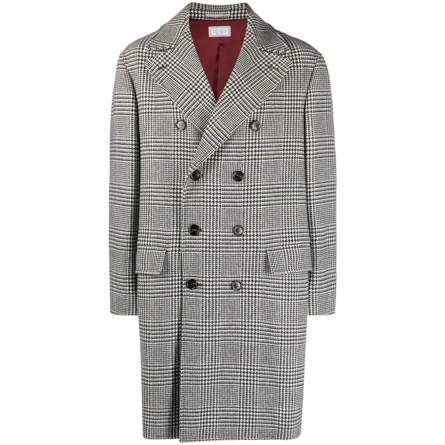 Brunello Cucinelli Men's Black White Wool Coat, Size 52