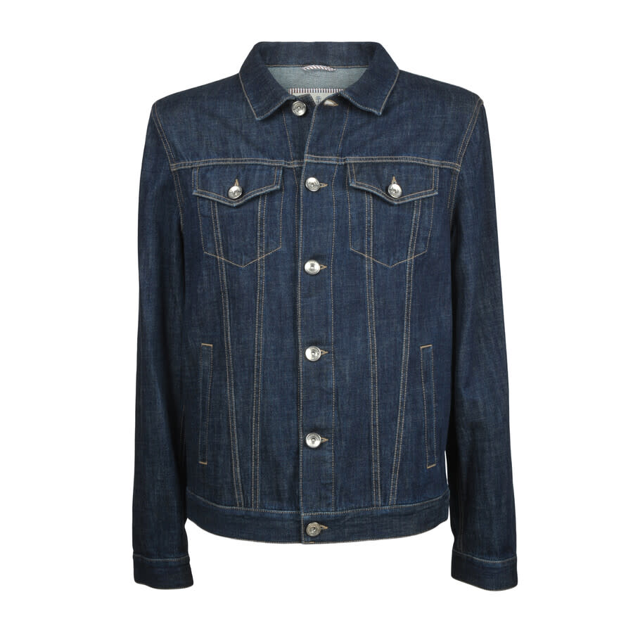 Brunello Cucinelli Men's Dark Solid Denim Jacket, Size 50