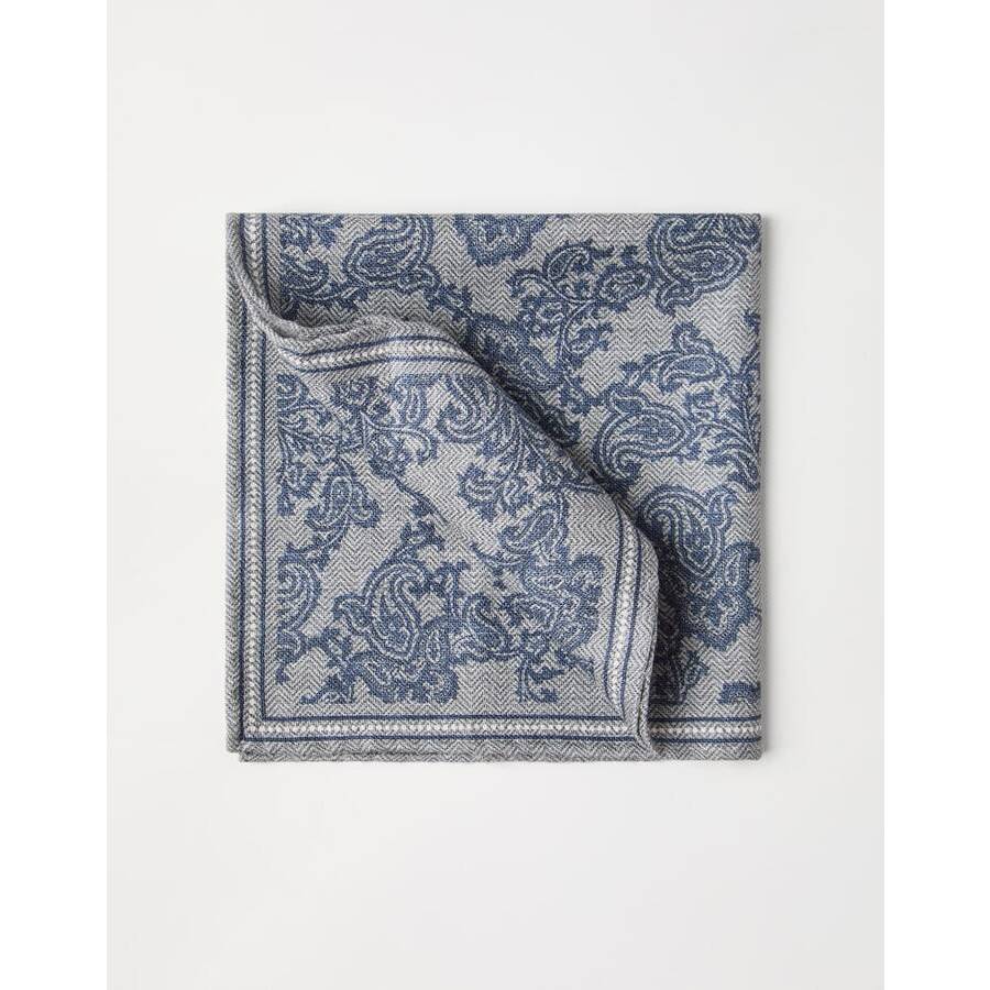 Brunello Cucinelli Men's Fog Silk Paisley Pocket Square
