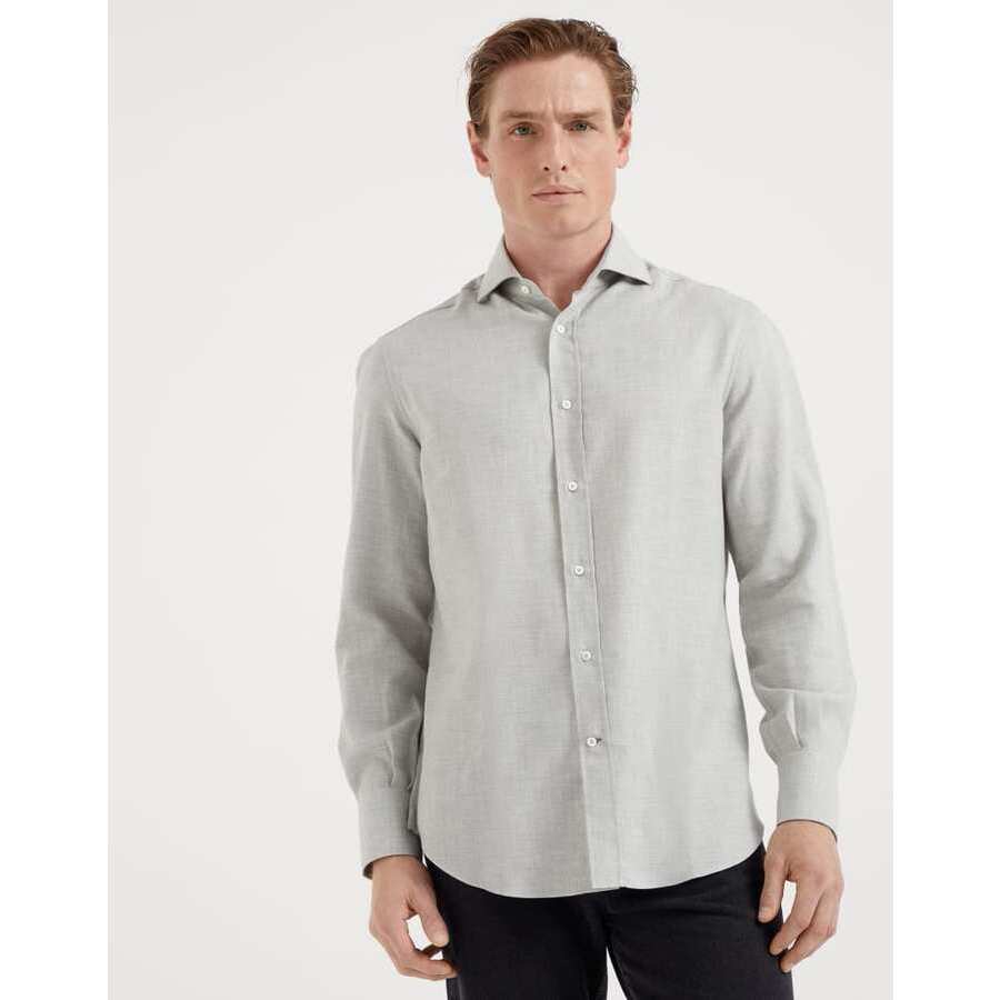 Brunello Cucinelli Men'S Grey Cotton Wool Blend Shirt, Size XL