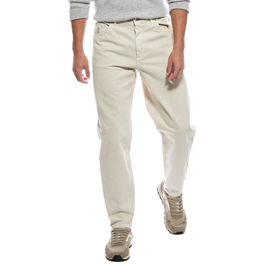 Brunello Cucinelli Men's Linseed Cotton Straight Trousers, Size 54