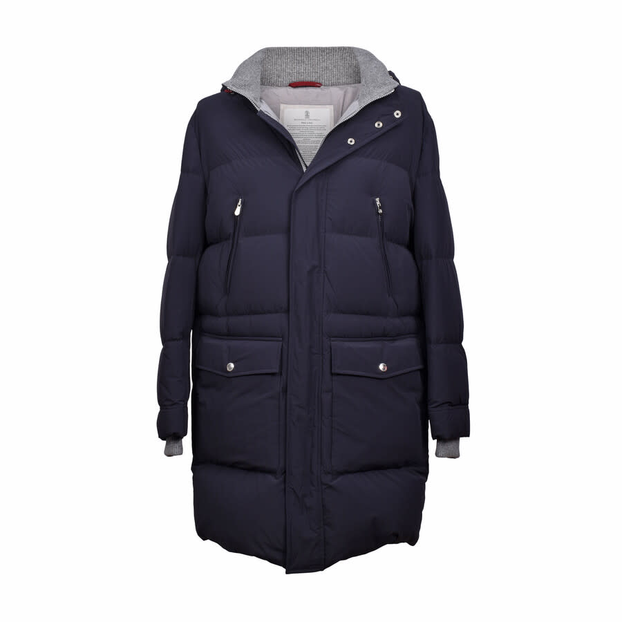 Brunello Cucinelli Men's Navy Medium Gray Puffer Jacket, Size L