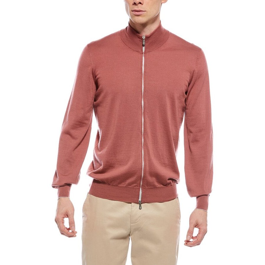Brunello Cucinelli Men'S Raspberry Wool Zip Sweater, Size 52