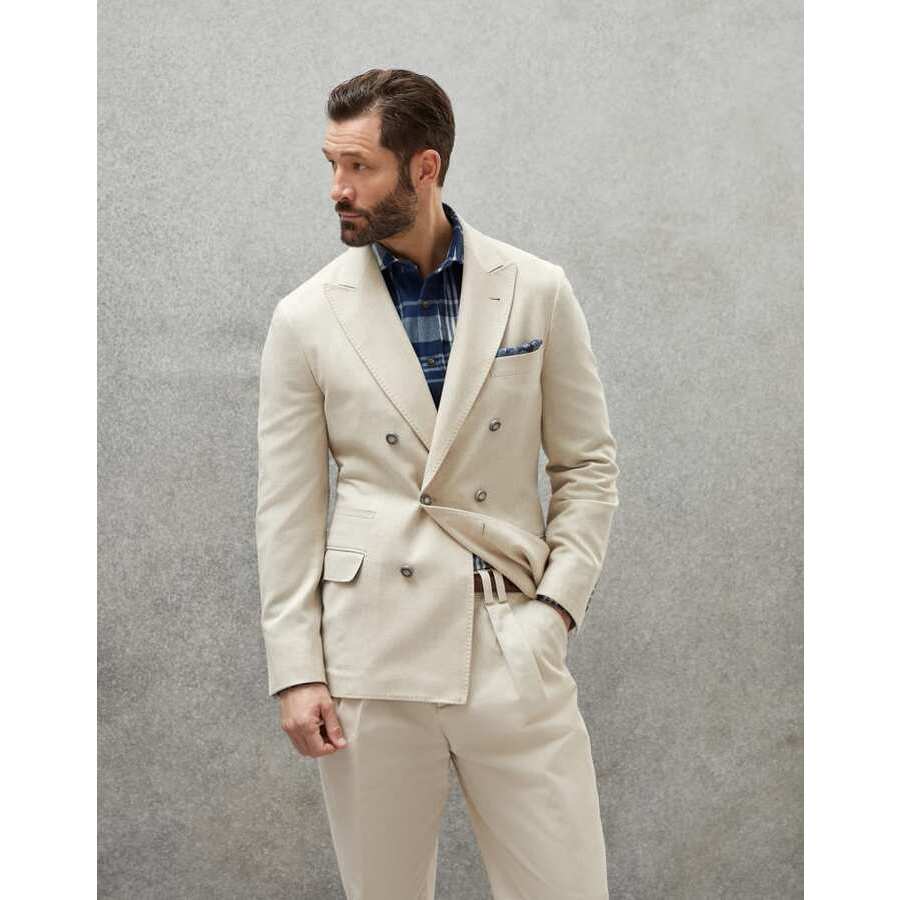 Brunello Cucinelli Men's Sand Wool Double Breasted Jacket, Size 52