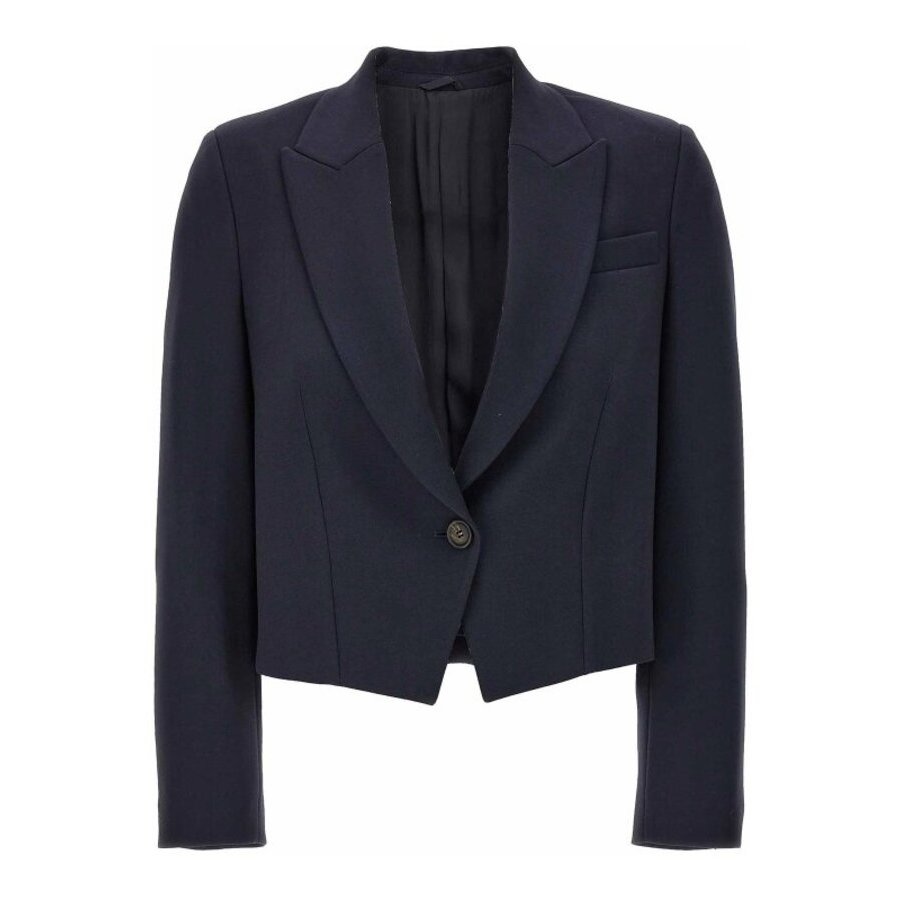 Brunello Cucinelli Navy Tailored Cropped Blazer In Blue