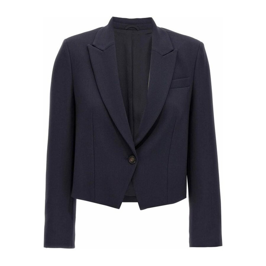 Brunello Cucinelli Navy Tailored Cropped Blazer In ["blue"]