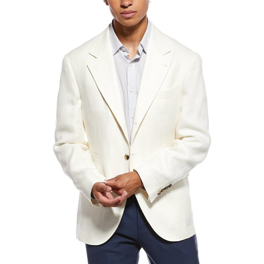Brunello Cucinelli Off White Linen Wool Blazer, Brand Size 54 (US