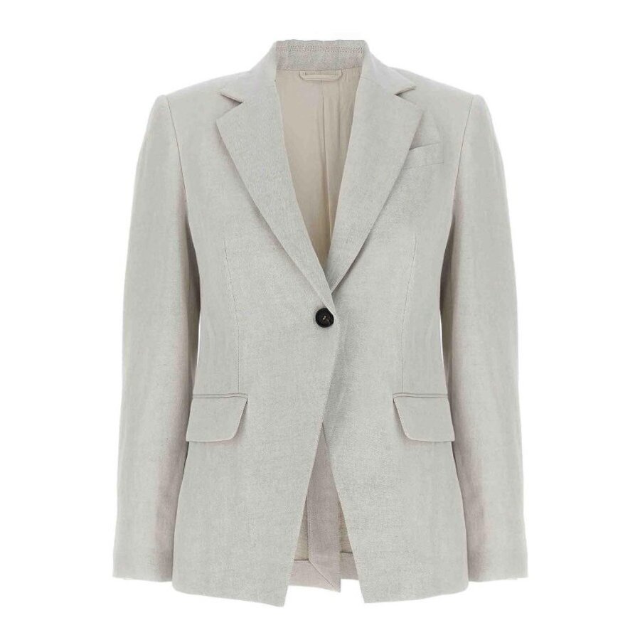 Brunello Cucinelli Gesso Linen Cotton Tailored Blazer In Blue