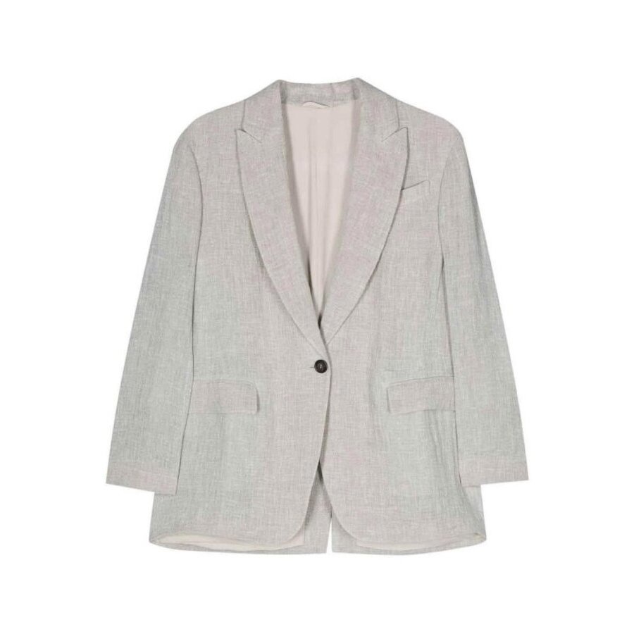 Brunello Cucinelli Light Grey Linen Blazer In Gray