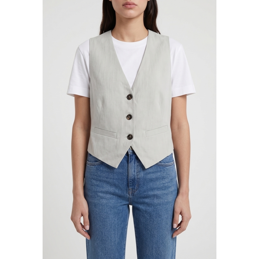 Brunello Cucinelli Light Grey Linen Blend Vest In Gray