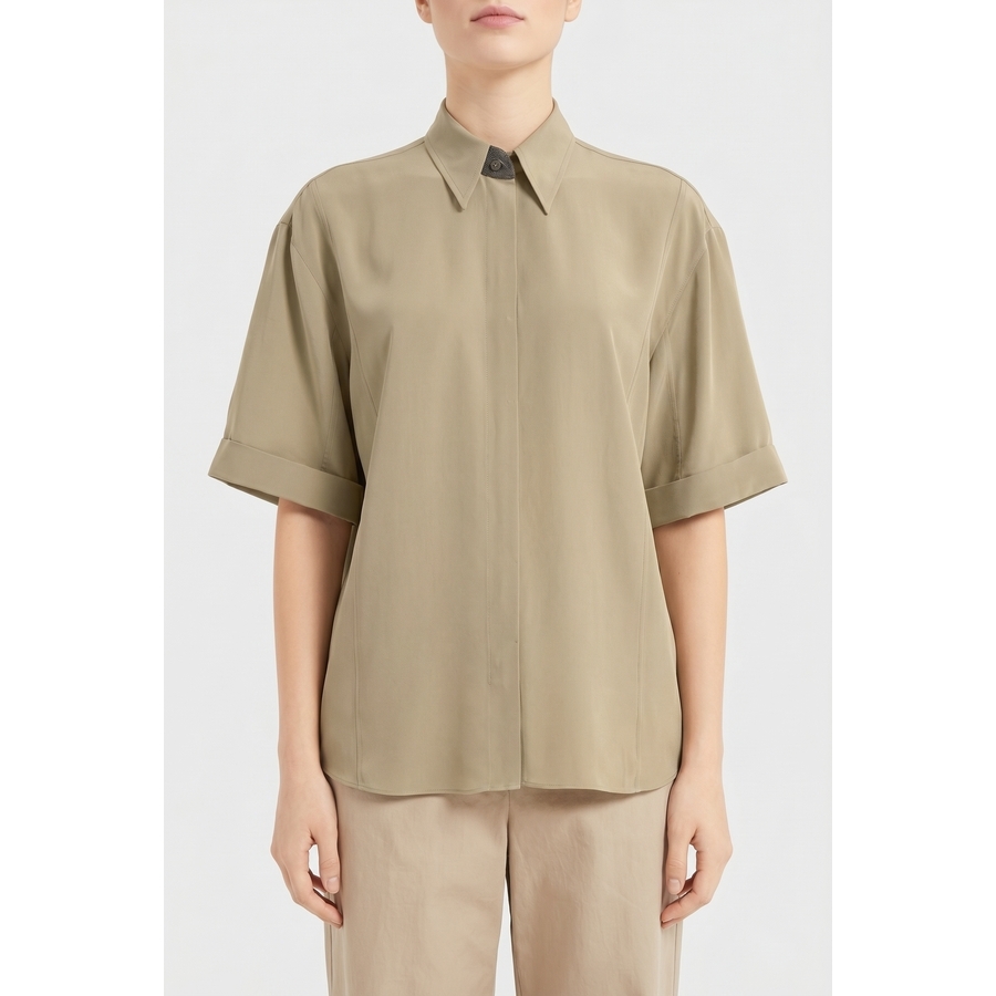 Brunello Cucinelli Light Khaki Silk Shirt, Size X-Small