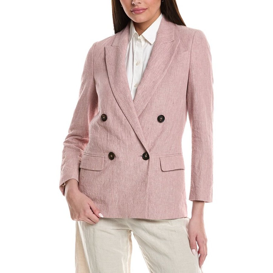 Brunello Cucinelli Light Pink Linen Blazer In Animal Print