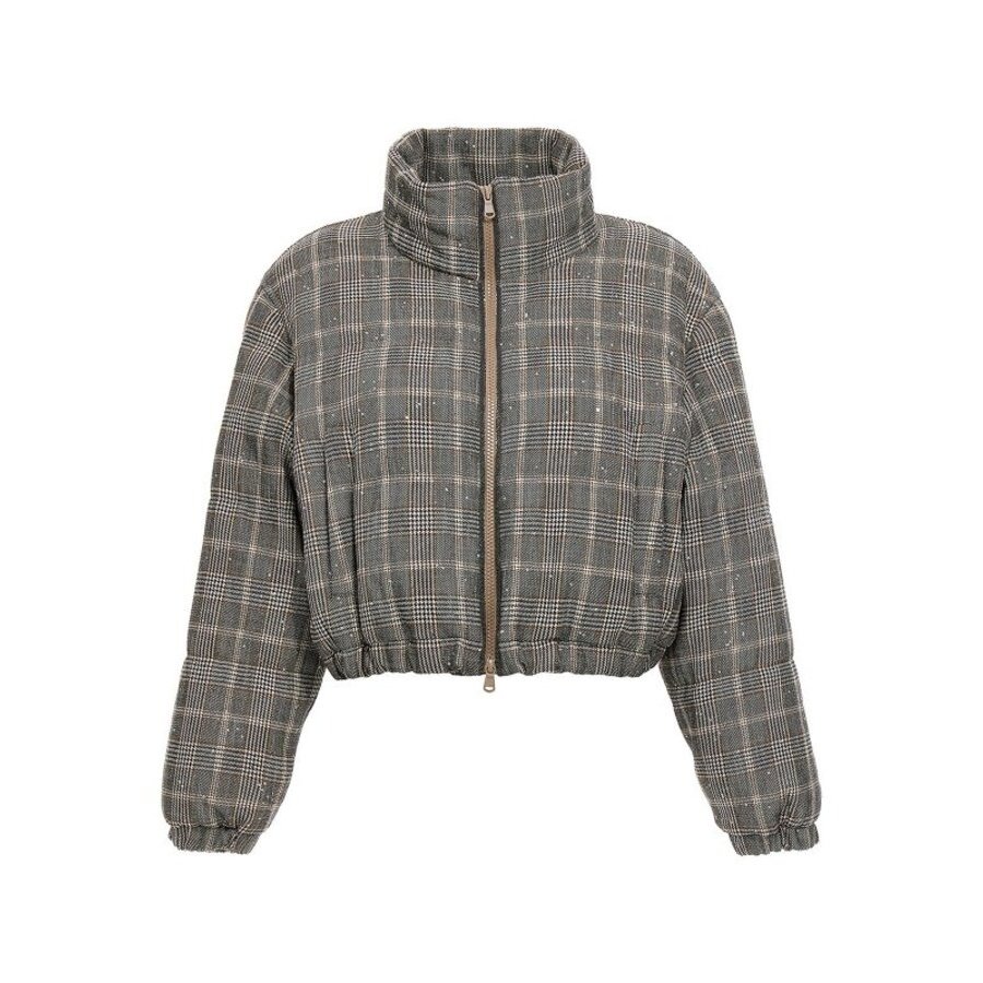 Brunello Cucinelli Women'S Beige Black Brown Checked Wool Blend