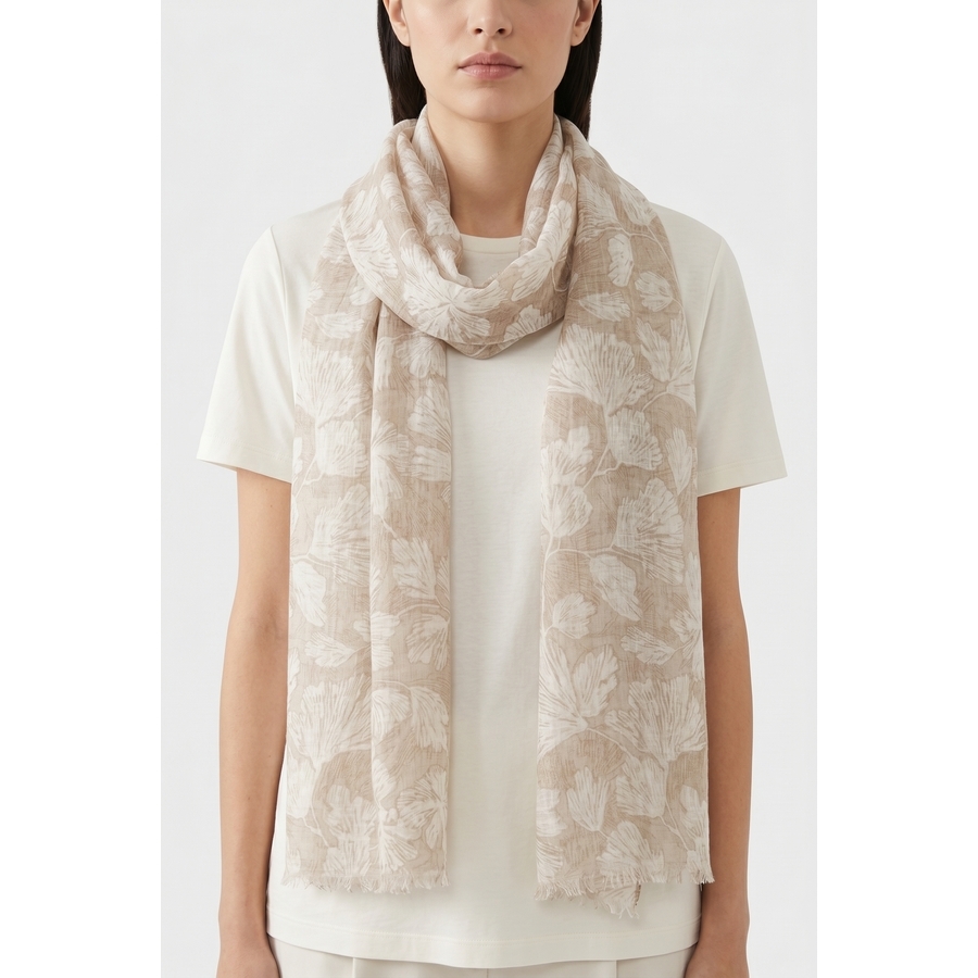 Brunello Cucinelli Women's Beige Linen Floral Scarf