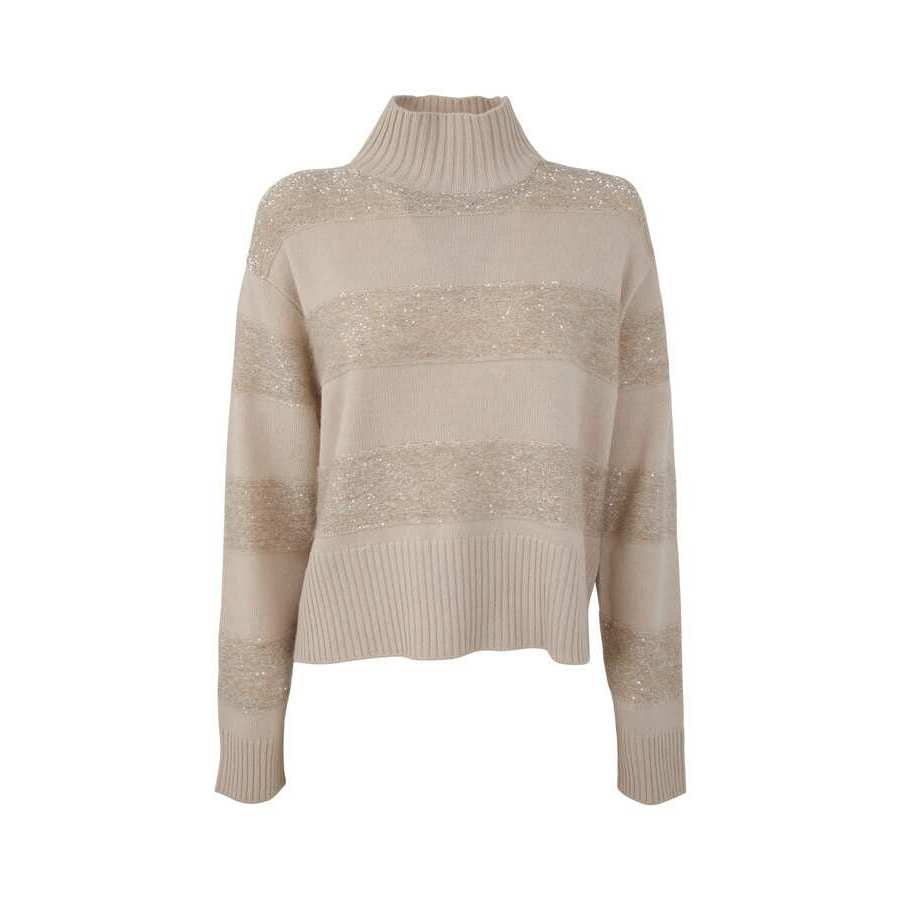 Brunello Cucinelli Women'S Beige Wool Silk Blend Turtleneck