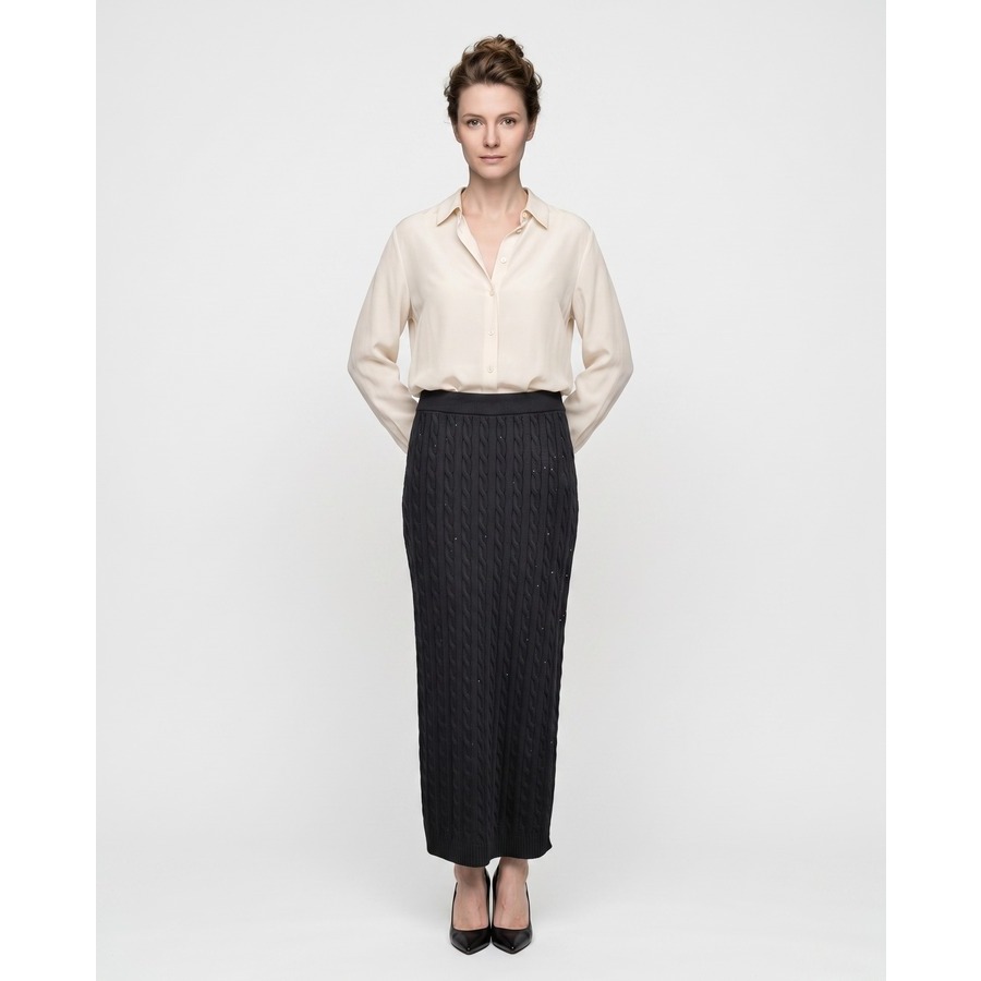 Brunello Cucinelli Women's Black Cable Knit Skirt, Size M