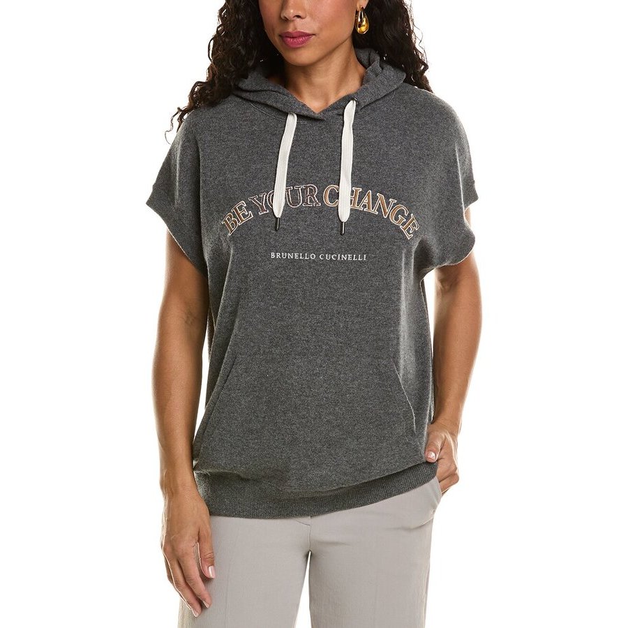 Brunello Cucinelli Women'S Lead Wool Silk Hooded Sleeveless