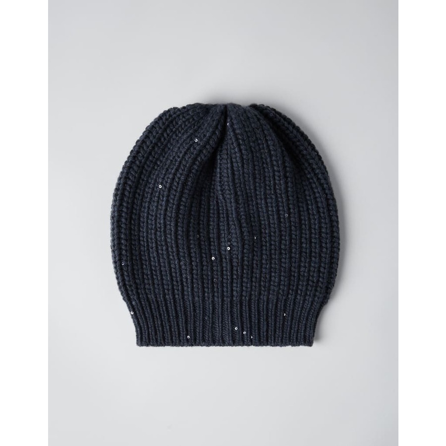 Brunello Cucinelli Women'S Night Wool Silk Ribbed Knit Hat, Size M