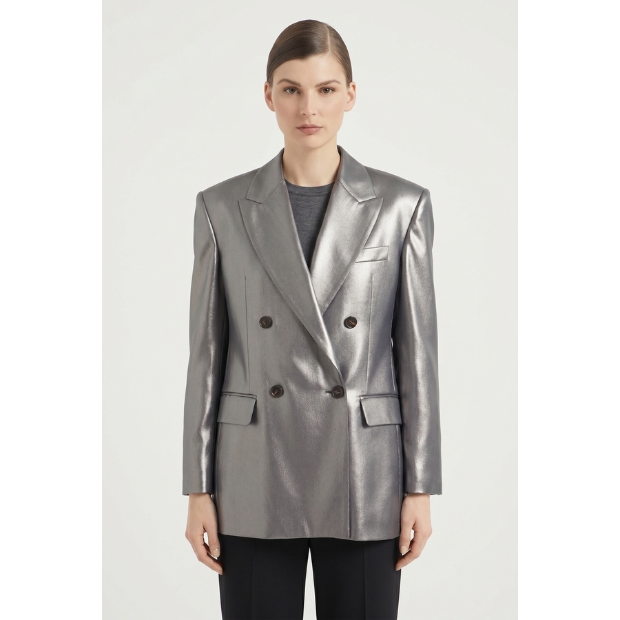 Brunello Cucinelli Silver Tailored Double Breasted Blazer In Gray