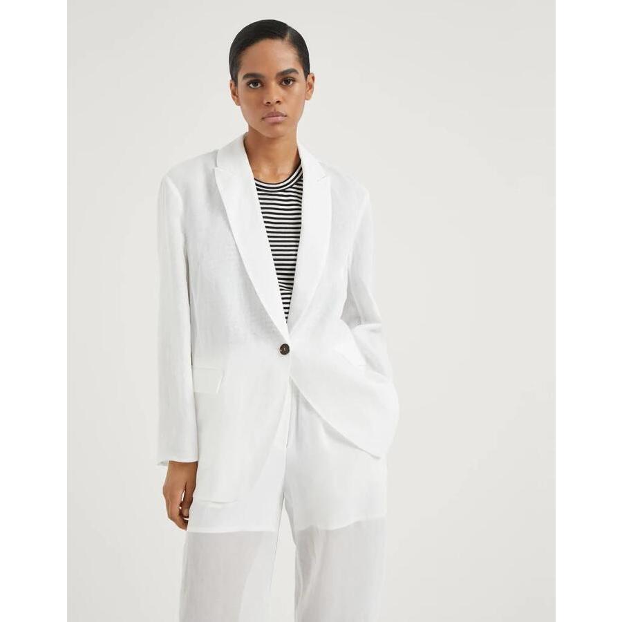 Brunello Cucinelli White Relaxed Cotton Blazer