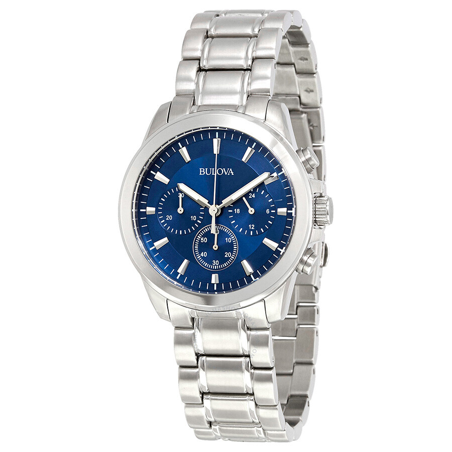 Bulova Chronograph Blue Dial Stainless Steel Men's Watch 96A178
