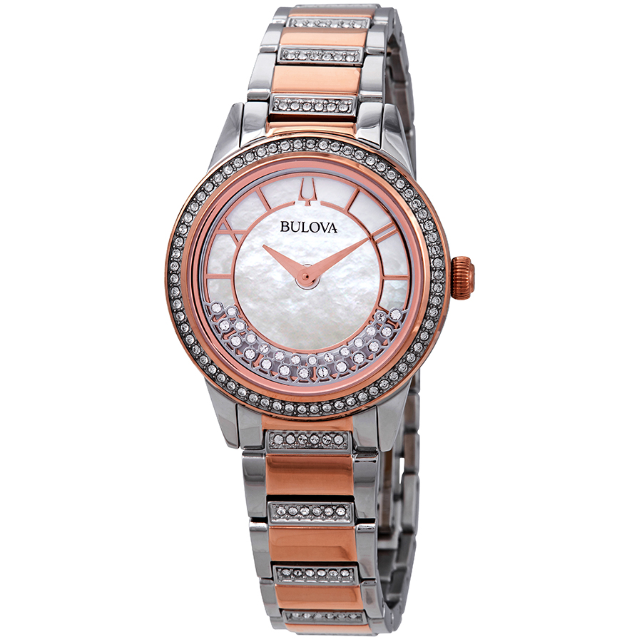 Bulova Crystal Turnstyle Mother of Pearl Dial Two-tone Ladies Watch ...
