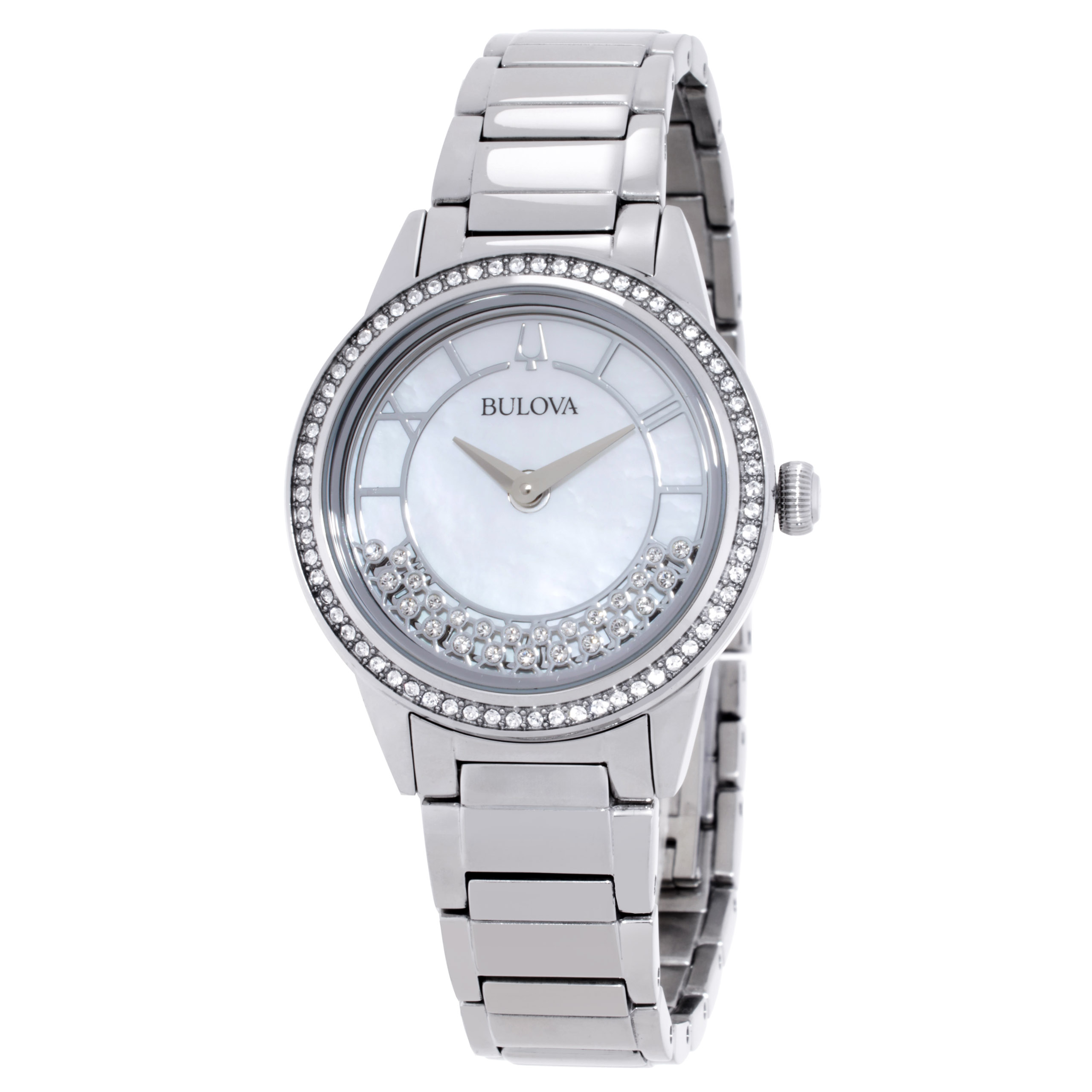 Bulova Crystal Turnstyle Quartz Mother of Pearl Dial Ladies Watch ...