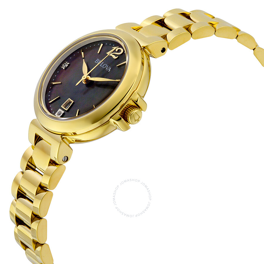 Bulova Diamond Gallery Black Mother of Pearl Dial Yellow Goldplated