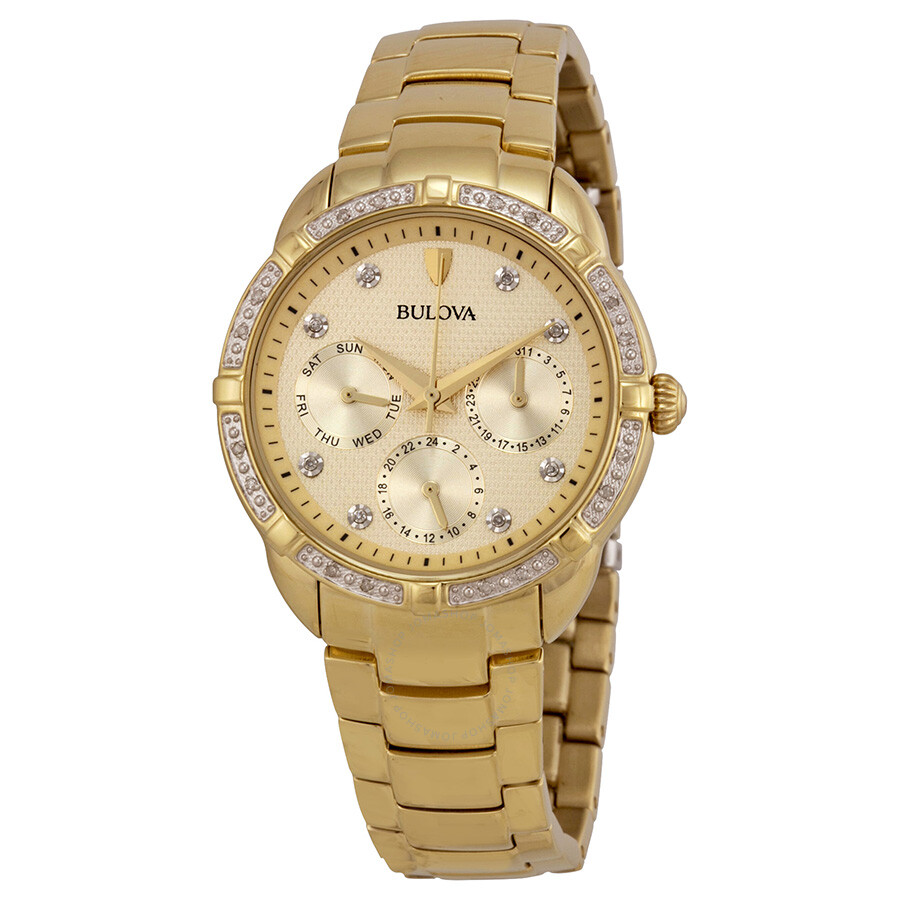 Bulova Diamond MultiFunction Champagne Dial Goldtone Ladies Watch