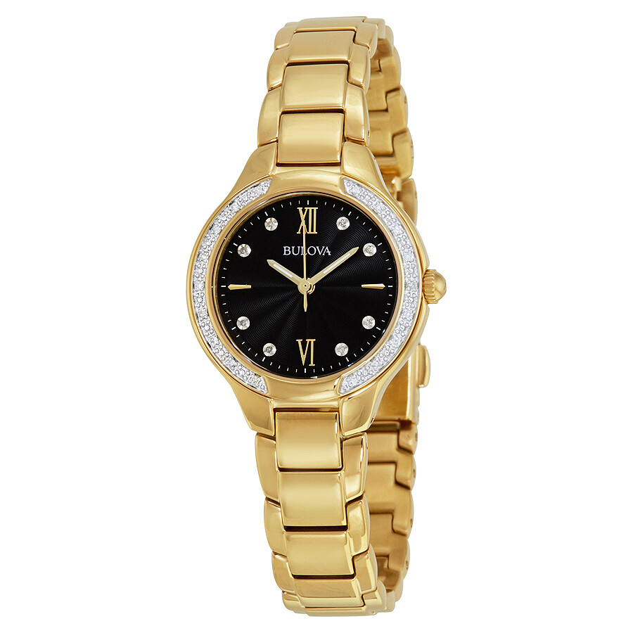 Bulova Maiden Lane Black Dial Ladies Watch 98R222 042429535800 - Watches -  Jomashop