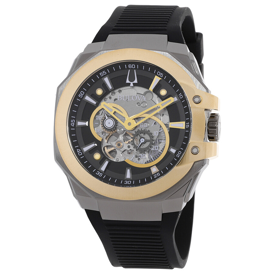 Bulova Men's Marc Anthony Automatic Chronograph Maquina Black Silicone Strap Watch 46mm In Black / Gold Tone / Grey