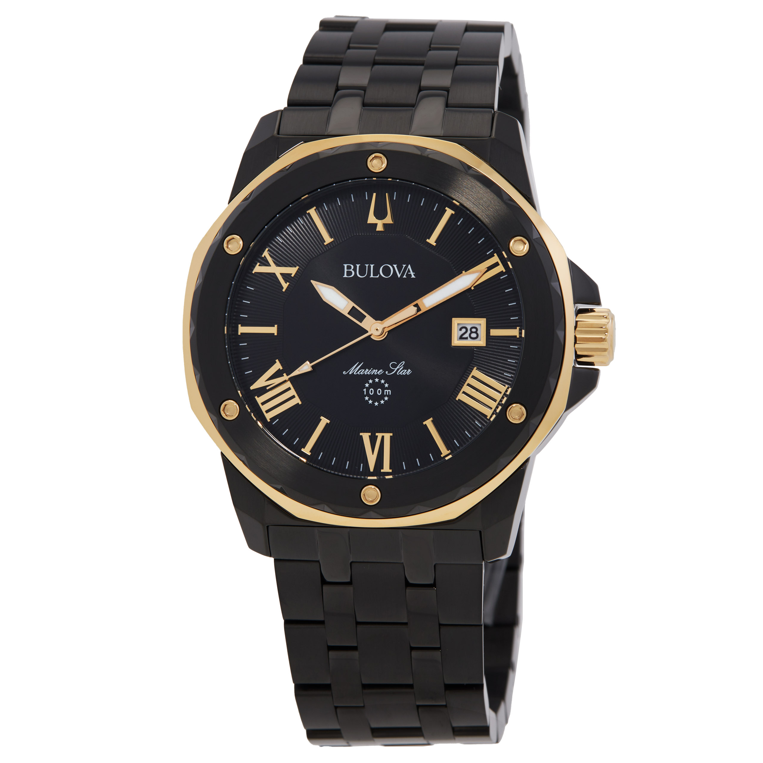 Bulova Marine Star Quartz Black Dial Men's Watch 98B386