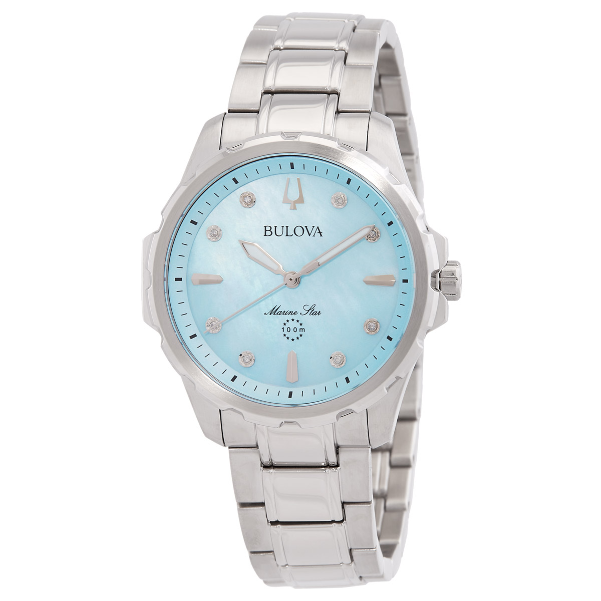 Bulova Marine Star Quartz Blue Dial Ladies Watch 96P248