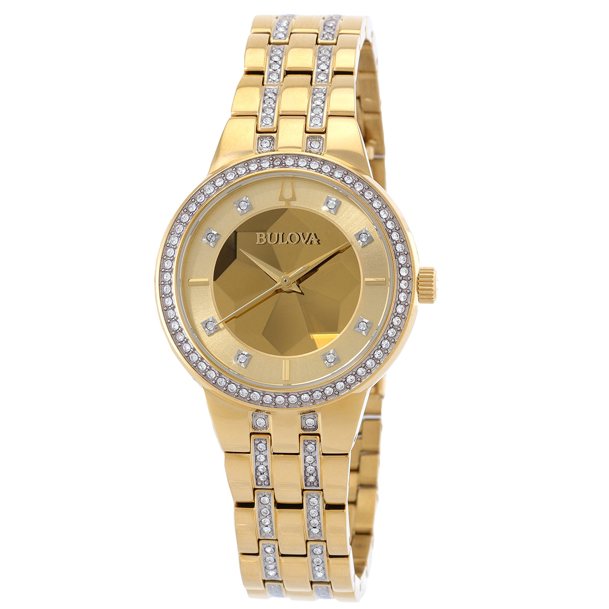 Bulova Phantom White Dial with Swarovski Baguettes Rose Gold Steel Strap Watch for Women - 98L268