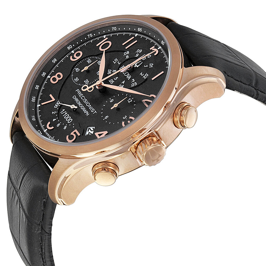 Bulova Precisionist Black Dial Black Leather Strap Men's Watch 97B122