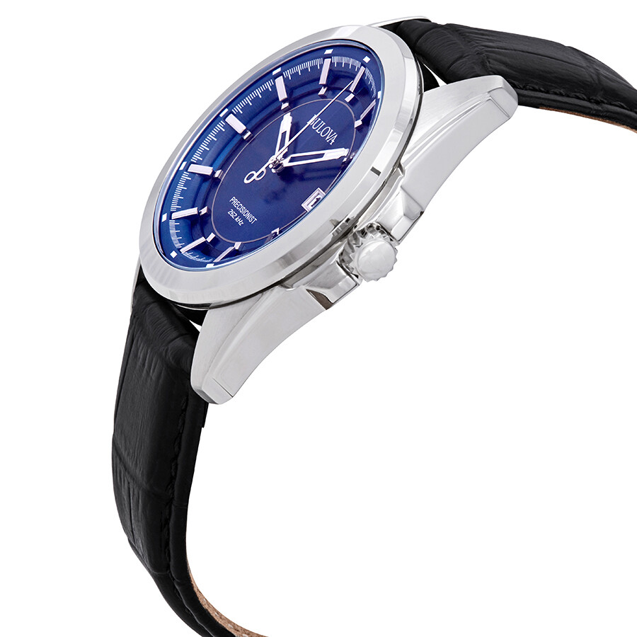 Bulova Precisionist Blue Dial Black Leather Men's Watch 96B257