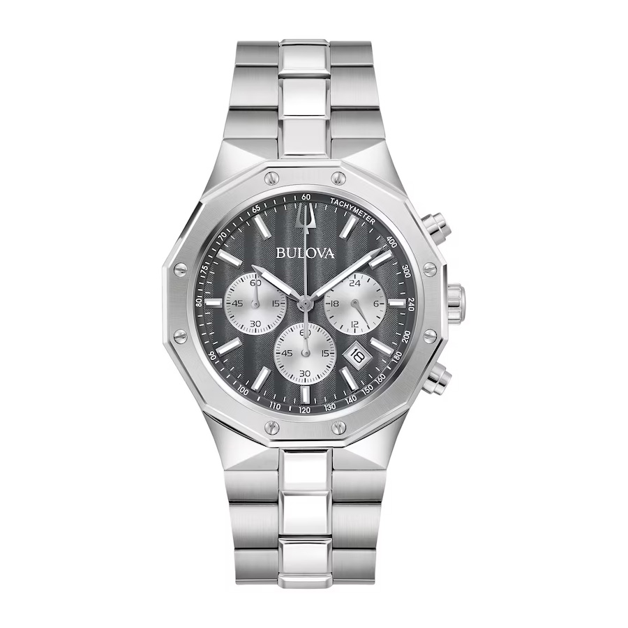 Bulova Prestige Chronograph Quartz Striped Grey Dial Men's Watch 96B459