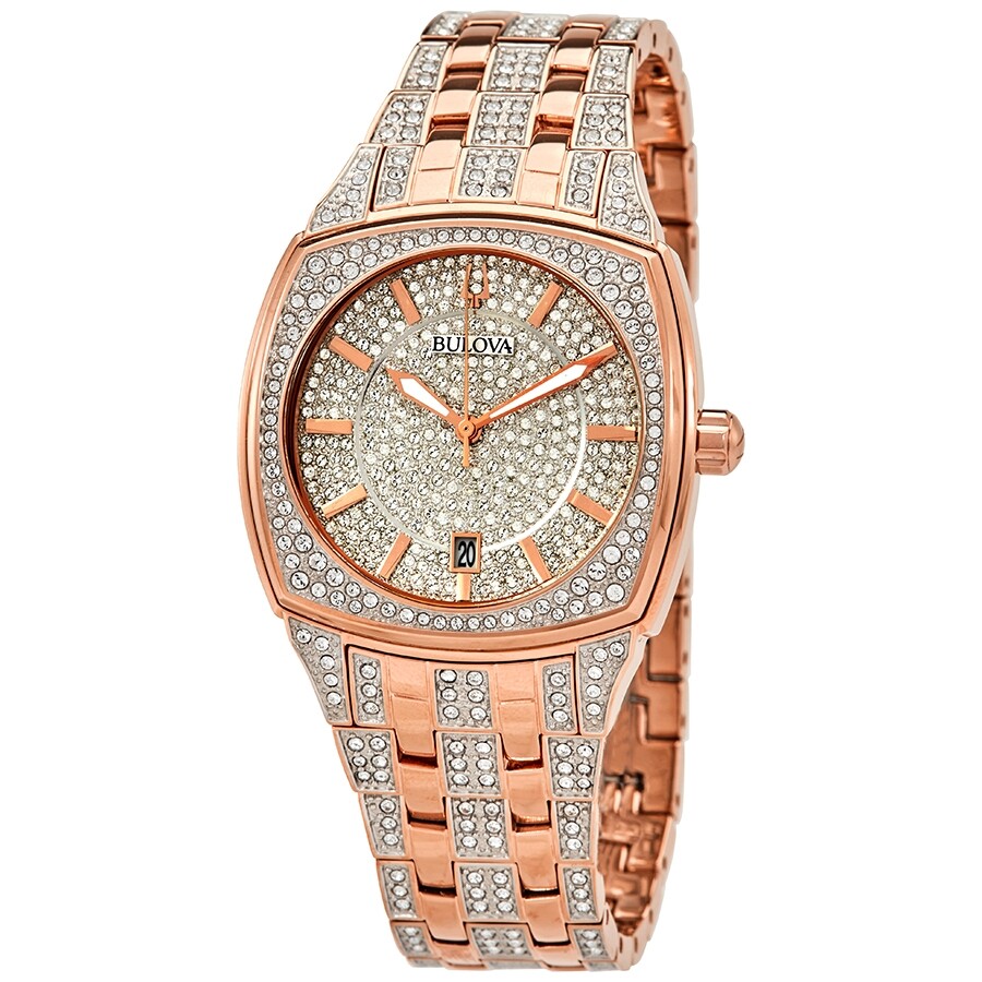 Shop Bulova Quartz Crystal Pave Dial Men's Watch 98b324 In Gold Tone / Rose / Rose Gold Tone