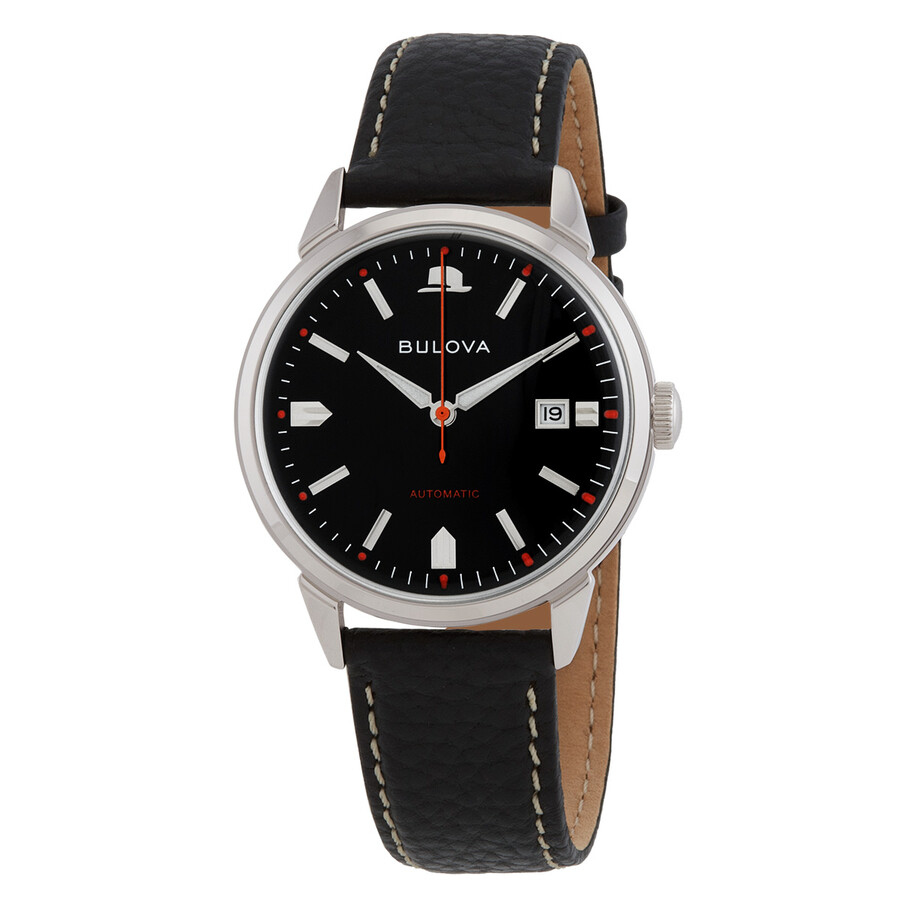 Bulova Men's Frank Sinatra Summer Wind Automatic Black Leather Strap Watch 40mm In Black