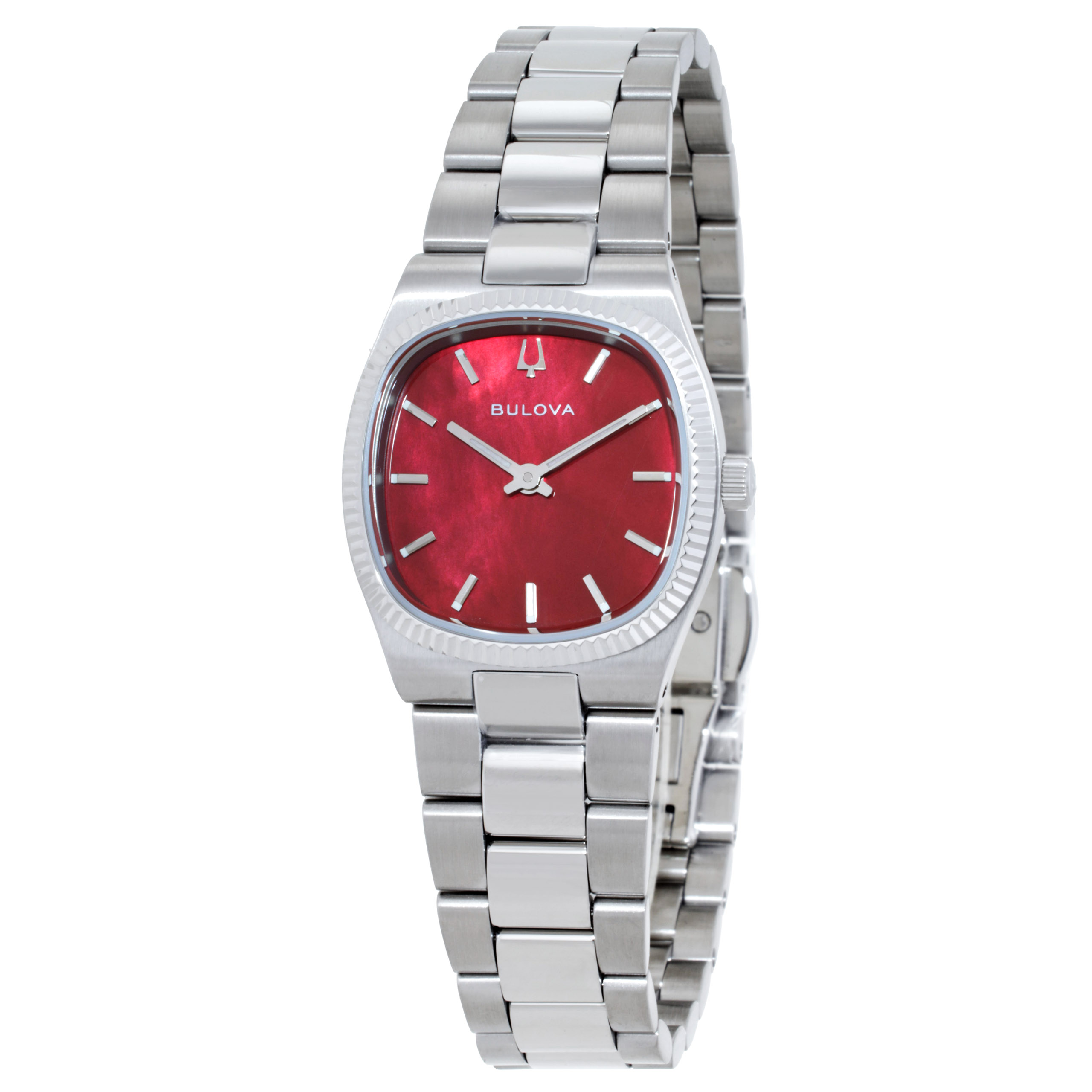Bulova Super Seville Mini Quartz Red MOP Dial Ladies Watch 96L354