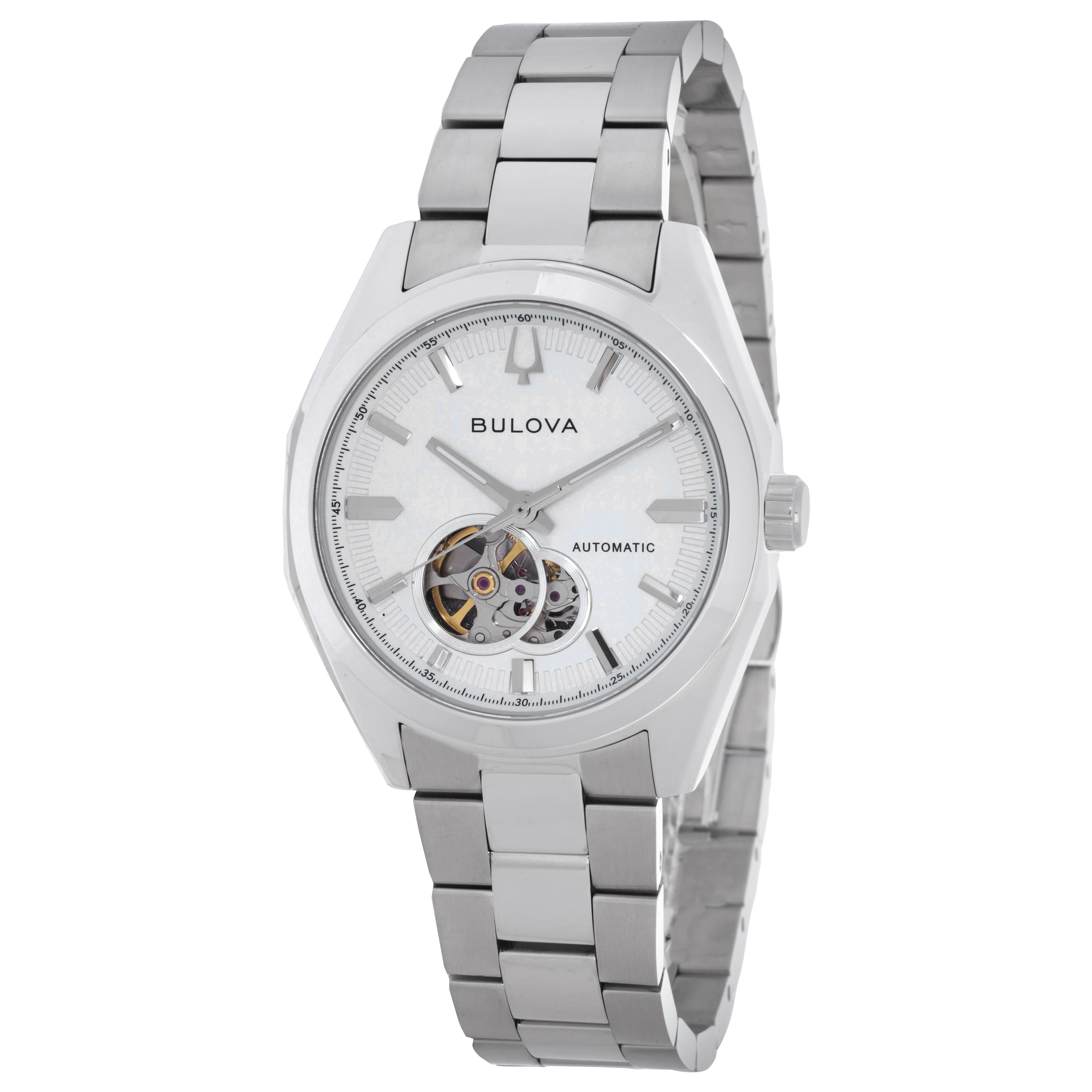 Bulova Surveyor Automatic Silver-tone Open Heart Dial Men's Watch 96A345