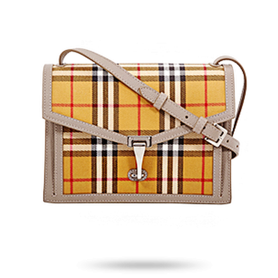 Burberry Small Vintage Check and Leather Crossbody Bag Taupe Brown