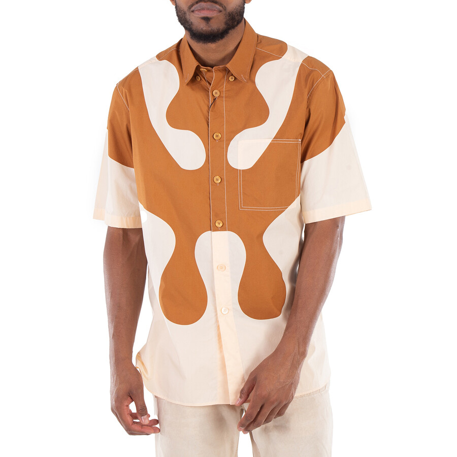 Abstract Print Short-Sleeve Shirt, Size Large