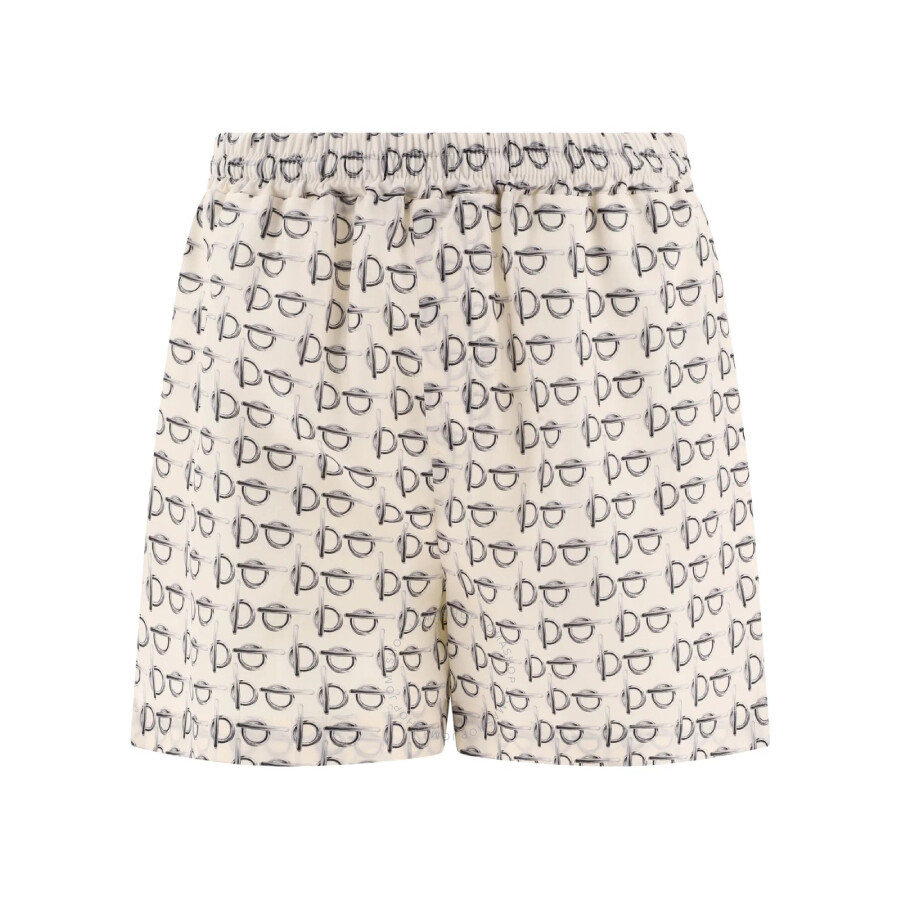 Burberry B Closure Print Silk Shorts In White/silver Tone