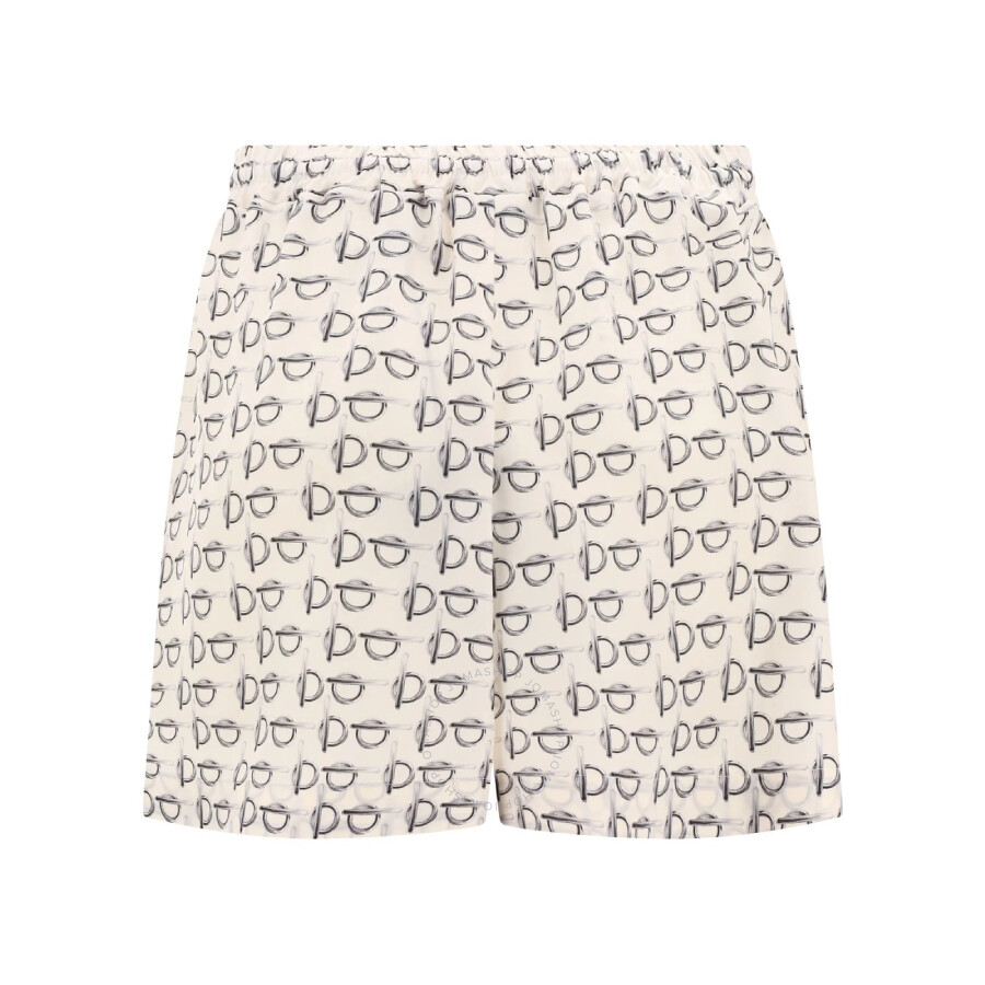 Burberry B Closure Print Silk Shorts In White/silver Tone