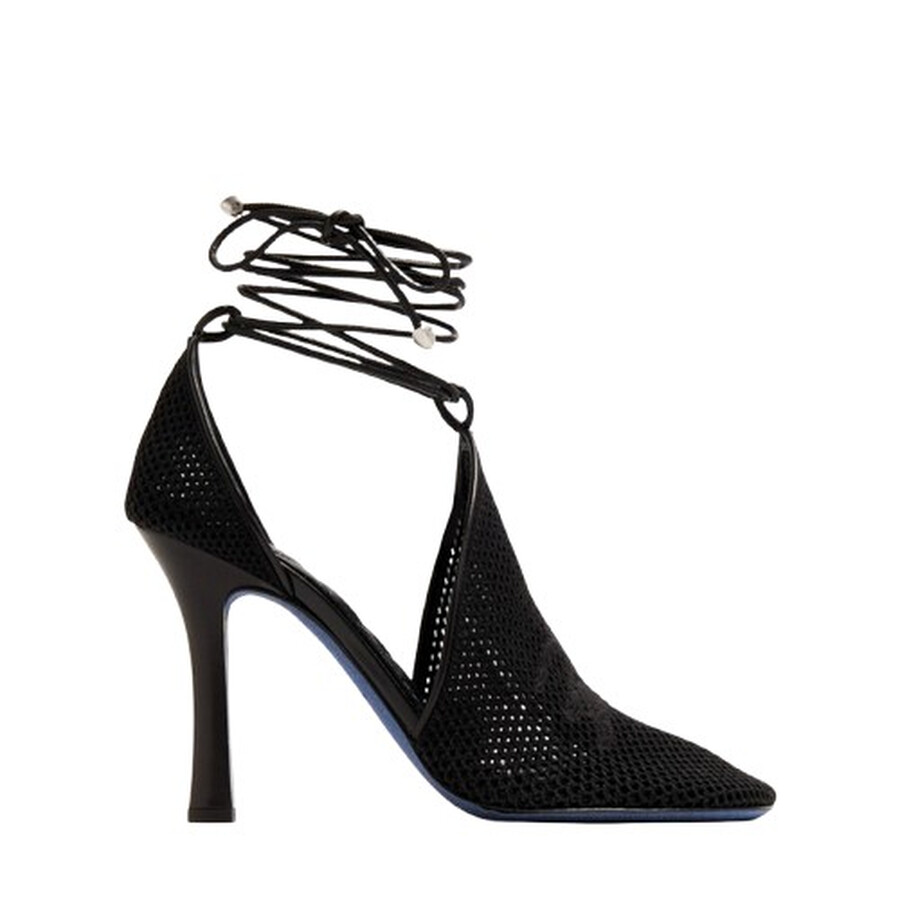 Burberry Ankle Wrap Mesh Knit Pumps In Black