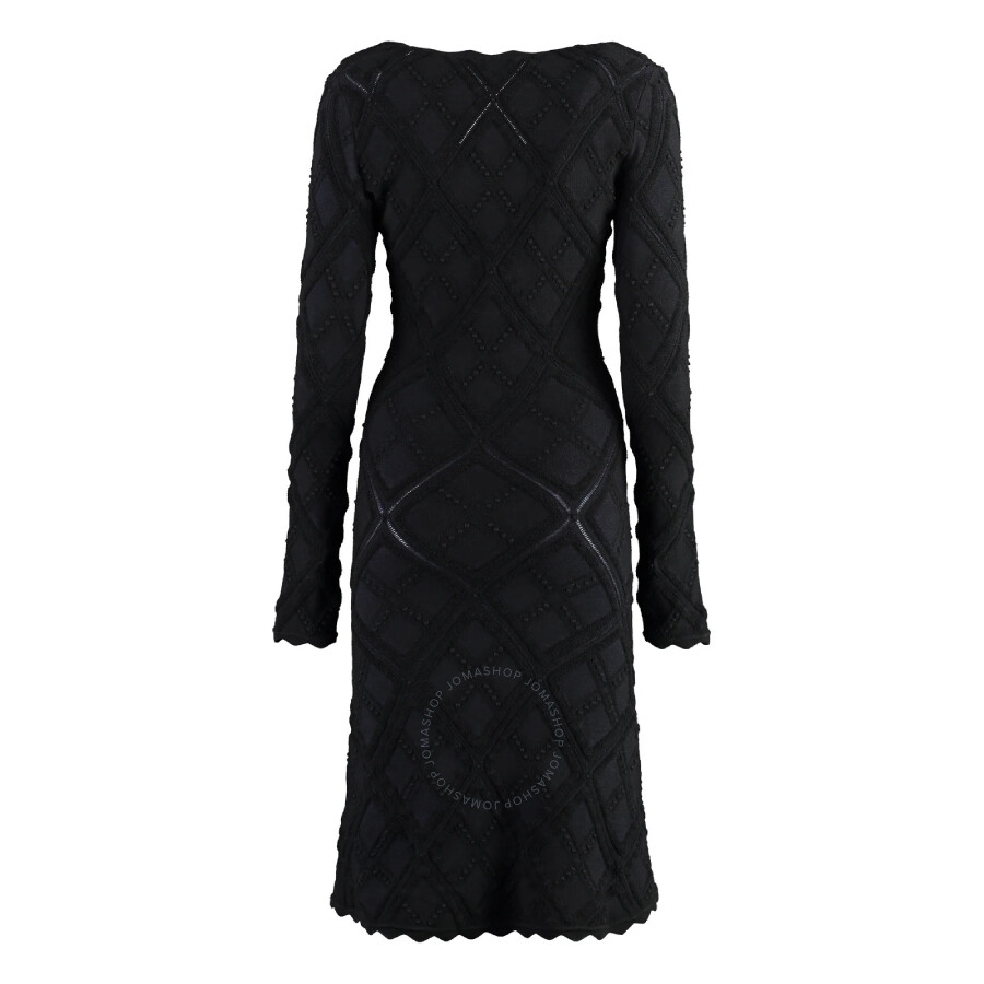 Burberry Scalloped Neckline Long Sleeve Fitted Dress In Black