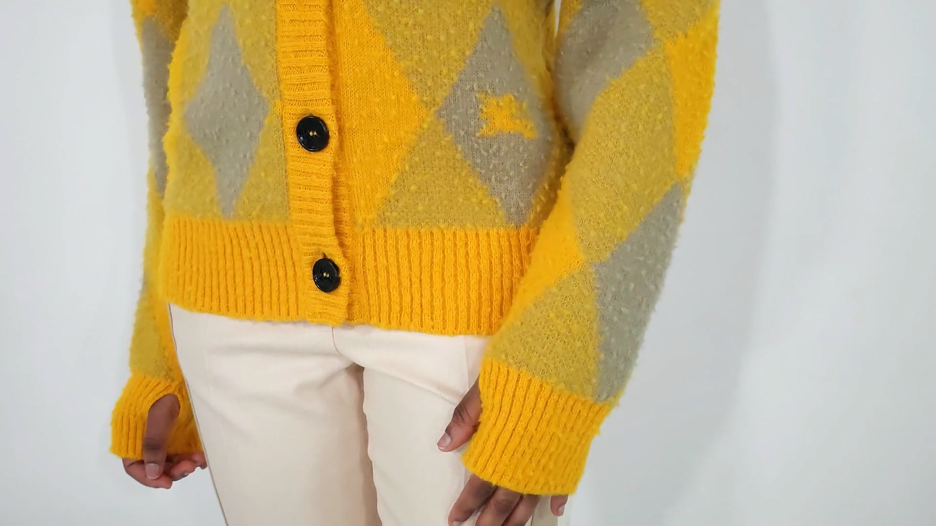 Burberry Argyle Diamond Patterned Rib Trim Cardigan, Size Small